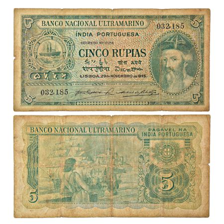 Indo-Portuguese Territories, 5 rupias, 6th issue, 29th November 1945, signed by Antonio Do