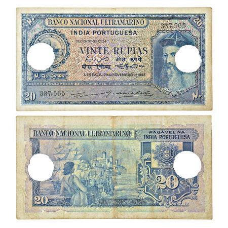 Indo-Portuguese Territories, 20 rupias, 6th issue, 29th November 1945, signed by Antonio D