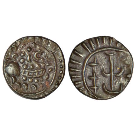 Eastern Chalukyas - fractional coin in alloyed copper attributed to Vishnuvardhana I alias