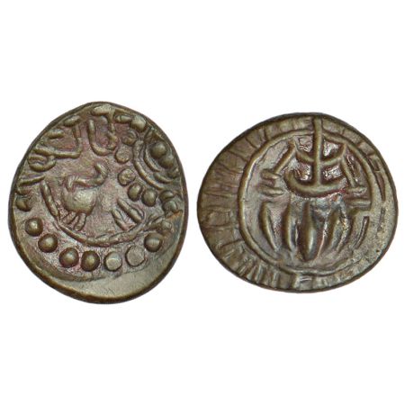 Eastern Chalukyas - fractional coin in alloyed copper attributed to Vishnuvardhana I alias