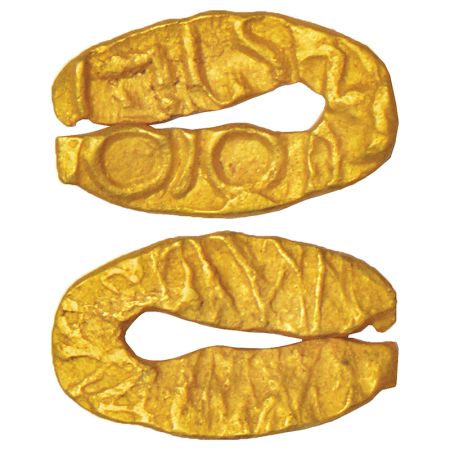 Feudatories of Chalukyas of Kalyanis and/or Shilaharas of Kolhapur - gold 'U'-shaped fanam