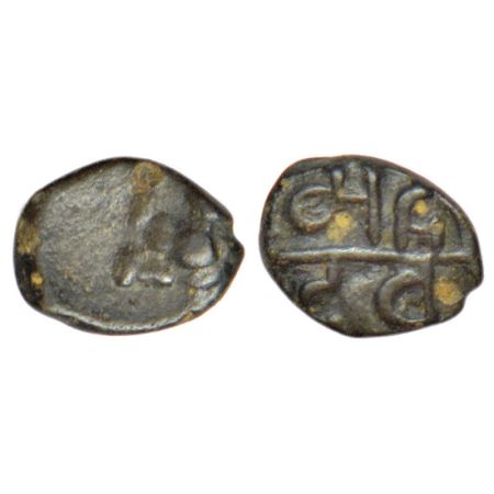 Yadavas of Devagiri - silver tara of Mahadeva (1260-1270 AD), 0.19g. Obv: stylized lion, f