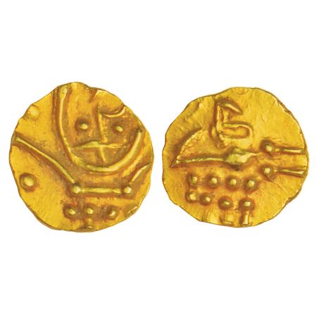 Marathas of Tanjore, gold fanam of Venkaji Ekoji (1674-1686 AD), M&W T1, 0.39g. Obv: Nagar