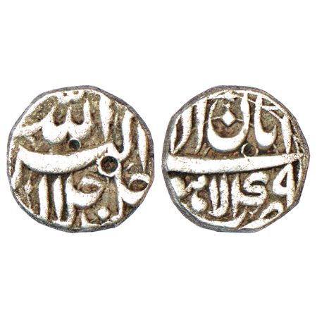Akbar (1556-1605 AD), silver ¼ rupee, Lahore mint, Aban, Ilahi 49, KM 58.2, 2.77g. Obv: Le