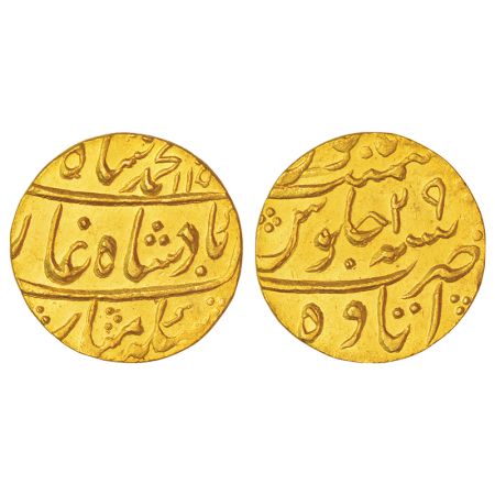Muhammad Shah (1719-1748 AD), gold mohur, Itawa mint, AH 115x/RY 29, KM 438.10, 10.92g. Ob