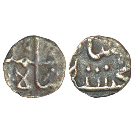 Muhammad Shah (1719-1748 AD), silver 1/32 rupee, Khujista Bunyad mint, KM A431, 0.26g. Goo