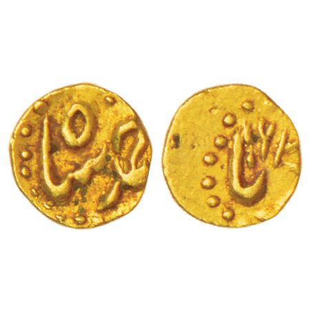 Ahmad Shah Bahadur (1748-1754 AD), gold ½ fanam, Karpa mint, AH (11)62, unlisted in KM, 0.