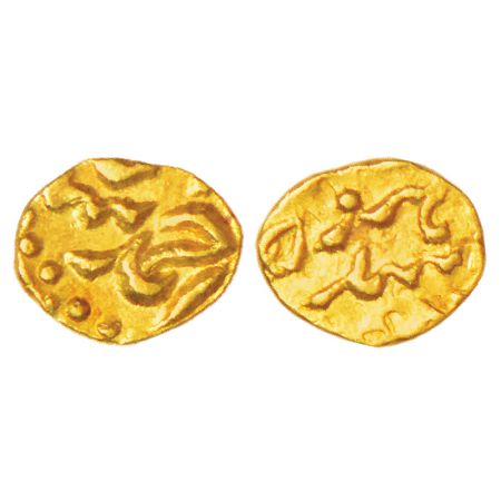 Ahmad Shah Bahadur (1748-1754 AD), gold ½ fanam, Siddhaut mint (fully visible), unlisted i