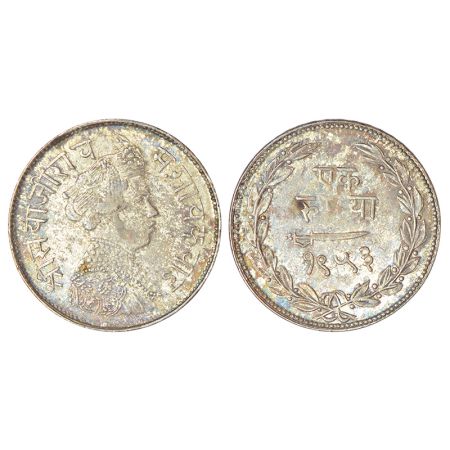 Baroda, Sayaji Rao III (1875-1938 AD), silver rupee, VS 1953, KM Y36a, 11.34g. Obv: Portra