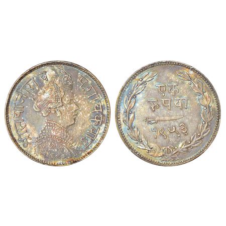 Baroda, Sayaji Rao III (1875-1938 AD), silver rupee, VS 1953, KM Y36a, 11.34g. Obv: Portra