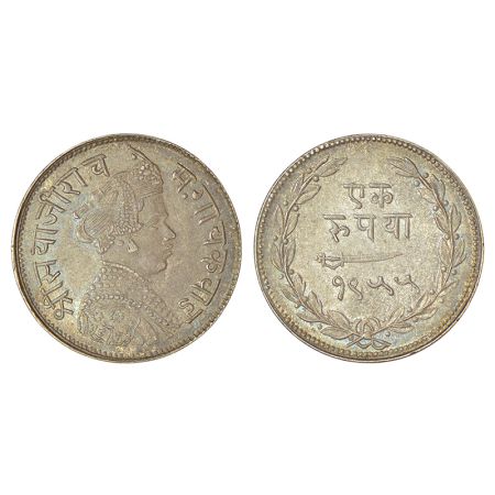 Baroda, Sayaji Rao III (1875-1938 AD), silver rupee, VS 1955, KM Y36a, 11.36g. Obv: Portra