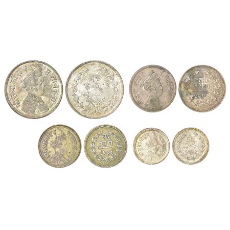 Baroda, Sayaji Rao III (1875-1938 AD), set of 4 silver coins, 1 rupee, VS 1948, KM Y36, 11