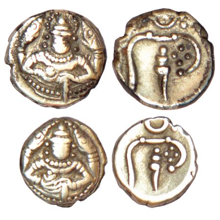 Cochin, British Protectorate, silver coins (2), 1x 2 puttuns, KM 6, 1.07g and 1x puttun, K