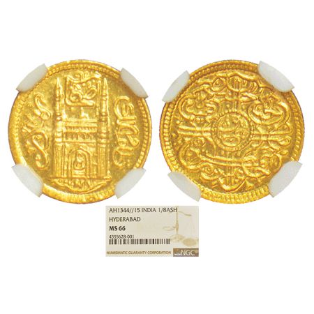 Hyderabad, Mir Usman Ali Khan (1911-1948 AD), gold ⅛ ashrafi, Farkhanda Bunyad Hyderabad m