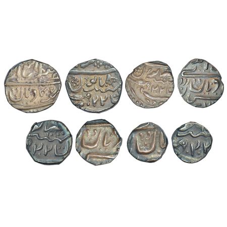 Jaisalmer, Ranjit Singh (1846-1864 AD), set of 4 silver coins, rupee, KM 34, 10.46g; ½ rup