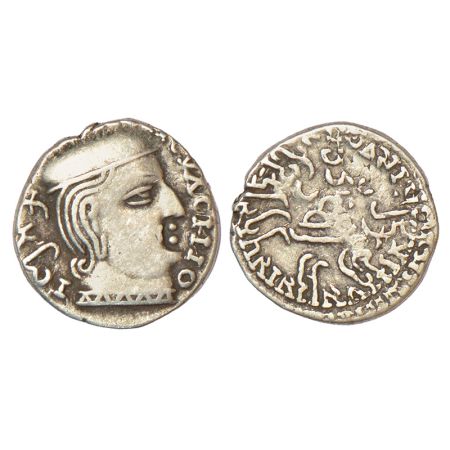 Western Kshatrapas, Karddamaka dynasty, silver drachm of Pruthivisena s/o Rudrasena I as K