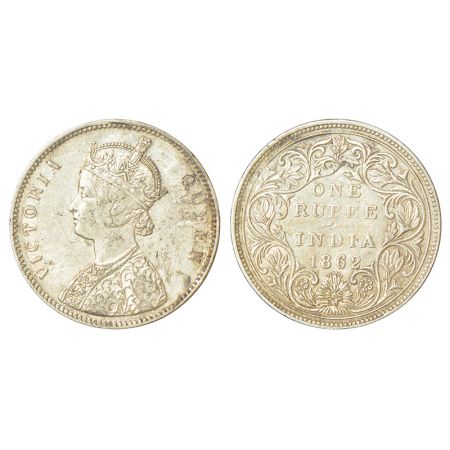 Victoria Queen, silver rupee, 1862, Bombay mint, A/II/0/6, without initial J, PR 86; GK 32