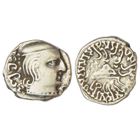 Western Kshatrapas, Karddamaka dynasty - silver drachm of Damasena s/o Rudrasimha I as Mah