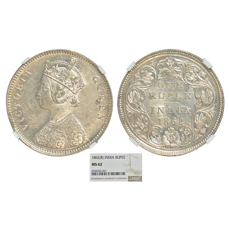 Victoria Queen, silver rupee, 1862, Bombay mint, A/II/0/6, without bottom stoke of numeral