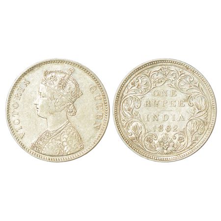 Victoria Queen, silver rupee, 1862, Bombay mint, A/II/0/6, without bottom stoke of numeral