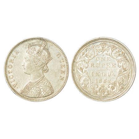 Victoria Queen, silver rupee, 1862, Bombay mint, A/II/1/10, top dot above 'N' of ONE, PR 9