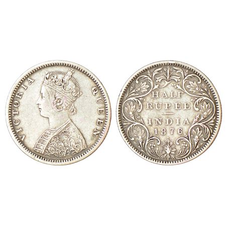 Victoria Queen, silver ½ rupee, 1876, Bombay mint, B2/II/dot, PR 287; GK 606, 5.75g. Very 