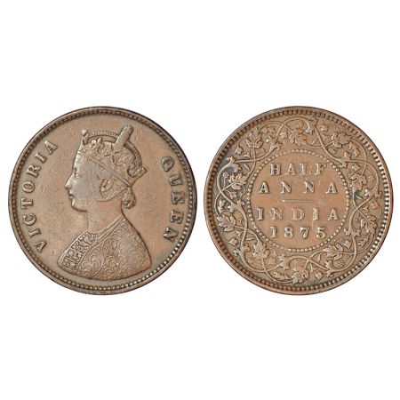 Victoria Queen, copper ½ anna, 1875, Calcutta mint, B/II, PR 583; GK 818, 12.96g. Good ver