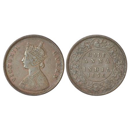 Victoria Queen, copper ½ anna, 1876, Calcutta mint, B/II, PR 584; GK 819, 12.84g. Good ver