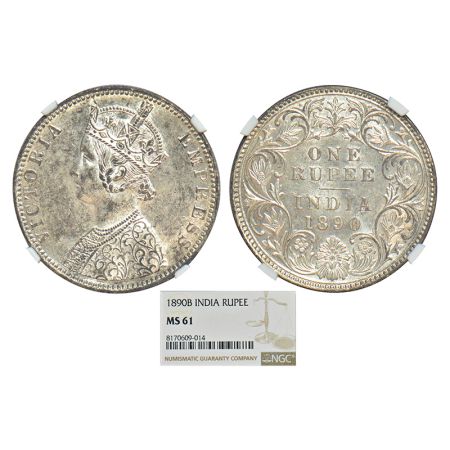 Victoria Empress, silver rupee, 1890, Bombay mint, C2/I/'B' incused, PR 178; GK 566. NGC g