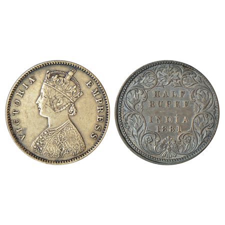 Victoria Empress, silver ½ rupee, 1881, Calcutta mint, A/I/'C' incused, PR 265; GK 617, 5.