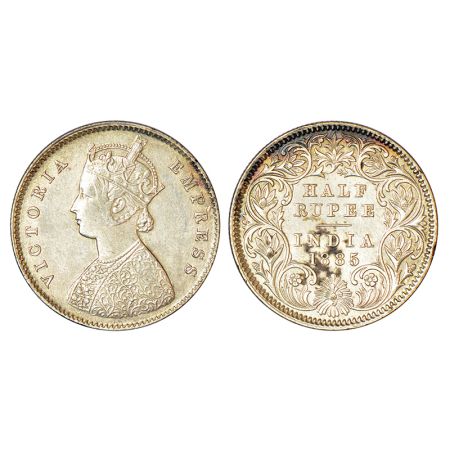 Victoria Empress, silver ½ rupee, 1885, Calcutta mint, A/I/'C' incused, PR 269; GK 632, 5.