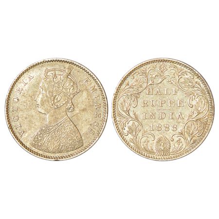Victoria Empress, silver ½ rupee, 1888, Bombay mint, A/II/'B' raised, PR 298; GK 639-640, 