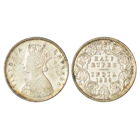 Victoria Empress, silver ½ rupee, 1889, Calcutta mint, A/I/'C' incused, PR 273; GK 645, 5.