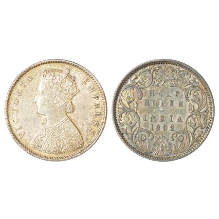 Victoria Empress, silver ½ rupee, 1892, Calcutta mint, A/I/'C' incused, PR 276; GK 647, 5.