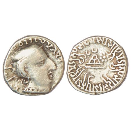 Western Kshatrapas, Karddamaka dynasty, silver drachm of Damasena s/o Rudrasimha I as Maha