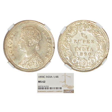 Victoria Empress, silver ¼ rupee, 1890, Calcutta mint, C/II/'C' incused, PR 395; GK 719. N