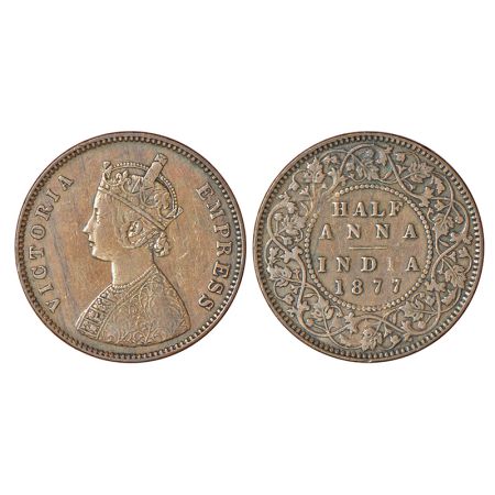 Victoria Empress, copper ½ anna, 1877, Bombay mint, bust 'B', PR 586; GK 820, 12.92g. Good