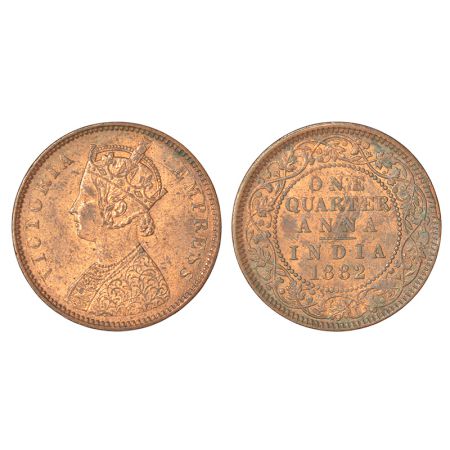 Victoria Empress, copper ¼ anna, 1882, Calcutta mint, B/II, PR 615; GK 835, 6.61g. Uncircu
