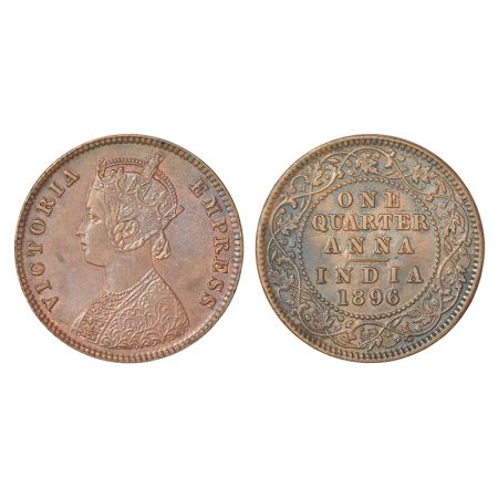 Victoria Empress, copper ¼ anna, 1896, Calcutta mint, B/II/no mint mark, PR 629; GK 855, 6