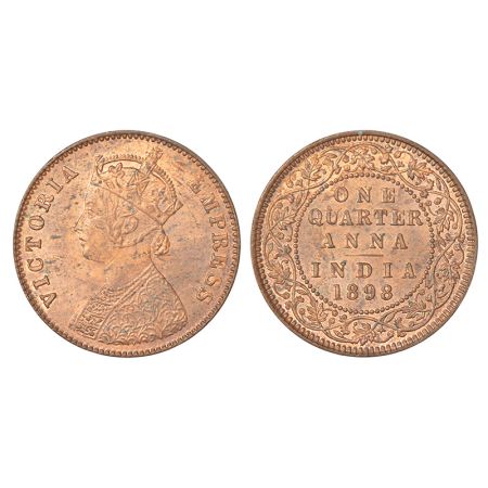 Victoria Empress, copper ¼ anna, 1898, Calcutta mint, B/II/no mint mark, PR 631; GK 857, 6