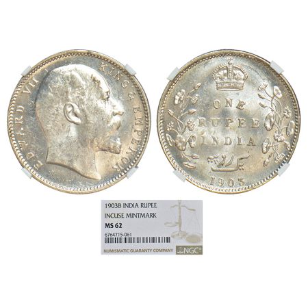 Edward VII, silver rupee, 1903, Bombay mint, 'B' incused and dot, PR 199; GK 926. NGC grad