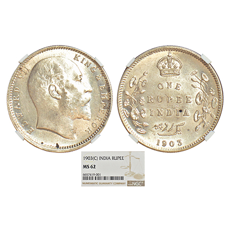 Edward VII, silver rupee, 1903, Bombay mint, 'B' incused and dot, PR 199; GK 926. NGC grad