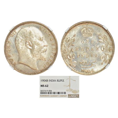 Edward VII, silver rupee, 1904, Bombay mint, 'B' incused and dot, PR 200; GK 932-933. NGC 
