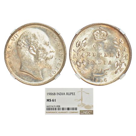 Edward VII, silver rupee, 1906, Bombay mint, 'B' incused and dot, PR 202; GK 940. NGC grad