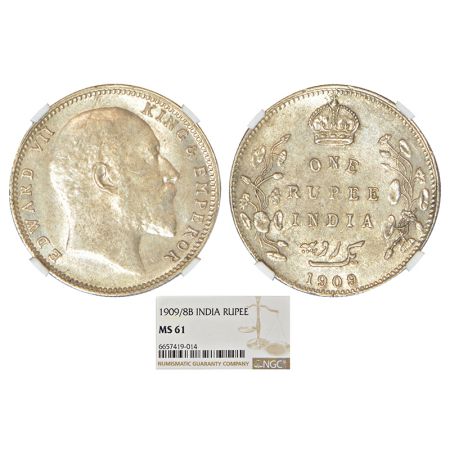 Edward VII, silver rupee, 1909, Bombay mint, 'B' incused and dot, numeral 9 struck on nume