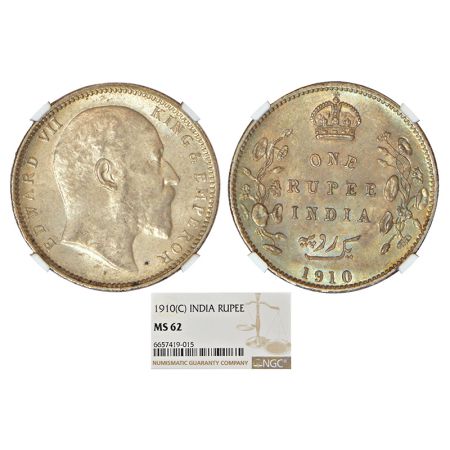 Edward VII, silver rupee, 1910, Calcutta mint, no mint mark, PR 196; GK 954-955. NGC grade