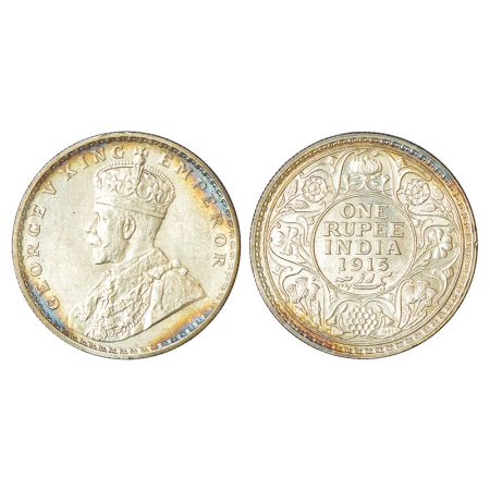 George V, silver rupee, 1915, Calcutta mint, no dot, PR 211; GK 1031, 11.62g. Uncirculated