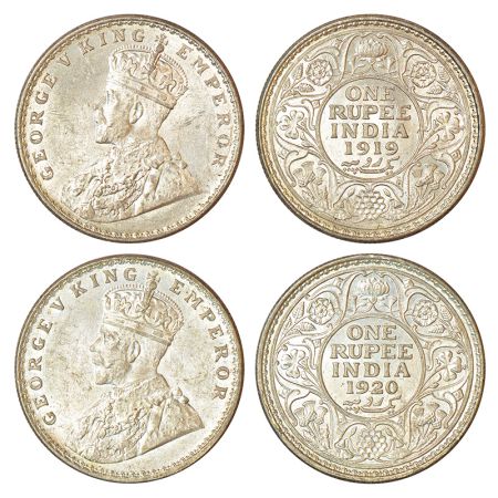 George V, silver rupee (2), 1919 and 1920, Calcutta mint, no dot, PR 215-216; GK 1039-1041