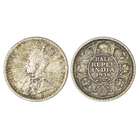 George V, silver ½ rupee, 1936, Calcutta mint, no dot, PR 335; GK 1075, sunburst error on 
