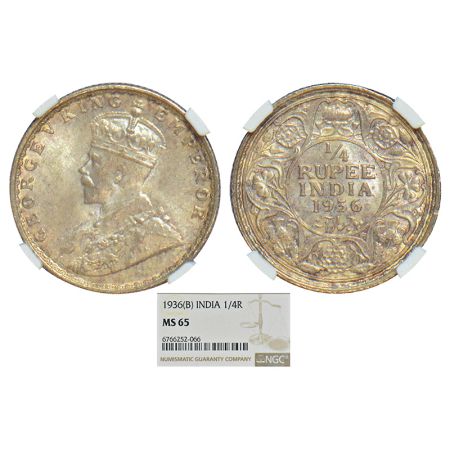 George V, silver ¼ rupee, 1936, Bombay mint, dot, PR 460; GK 1100. NGC graded MS65, Very s
